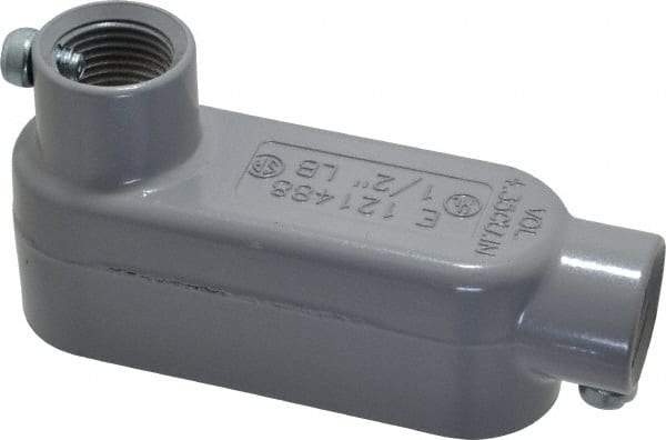 Cooper Crouse-Hinds - Form 5, LB Body, 1/2" Trade, EMT, IMC, Rigid Aluminum Conduit Body - Rectangle, 4.24" OAL, 4.35 cc Capacity, Gray - Exact Tool & Supply