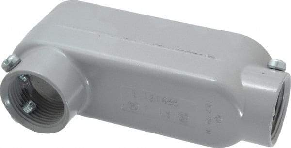 Cooper Crouse-Hinds - Form 5, LB Body, 1" Trade, EMT, IMC, Rigid Aluminum Conduit Body - Rectangle, 5.79" OAL, 12.2 cc Capacity, Gray - Exact Tool & Supply