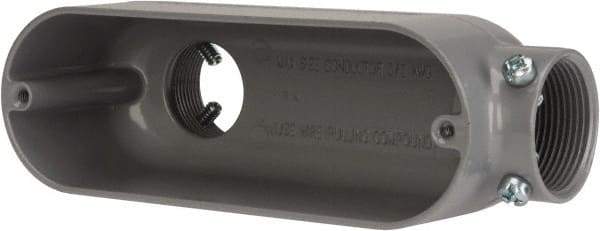 Cooper Crouse-Hinds - Form 5, LB Body, 1-1/4" Trade, EMT, IMC, Rigid Aluminum Conduit Body - Rectangle, 7.79" OAL, 32.3 cc Capacity, Gray - Exact Tool & Supply