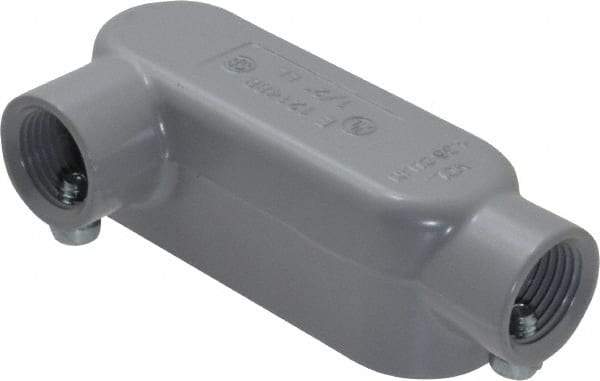 Cooper Crouse-Hinds - Form 5, LL Body, 1/2" Trade, EMT, IMC, Rigid Aluminum Conduit Body - Rectangle, 4.4" OAL, 4.35 cc Capacity, Gray - Exact Tool & Supply