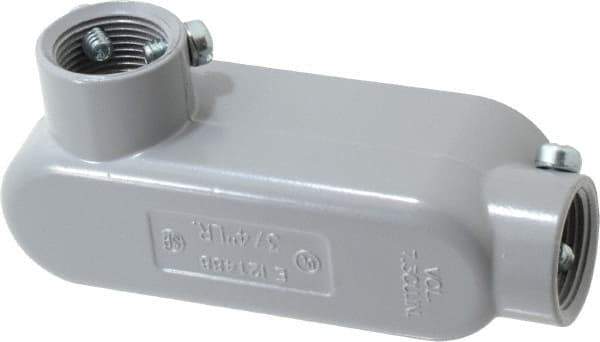 Cooper Crouse-Hinds - Form 5, LR Body, 3/4" Trade, EMT, IMC, Rigid Aluminum Conduit Body - Rectangle, 5.07" OAL, 7.3 cc Capacity, Gray - Exact Tool & Supply