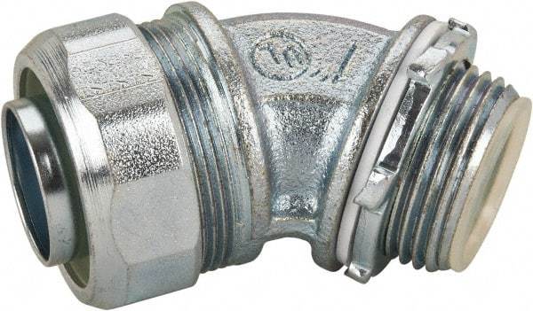 Cooper Crouse-Hinds - 1" Trade, Malleable Iron Threaded Angled Liquidtight Conduit Connector - Insulated - Exact Tool & Supply