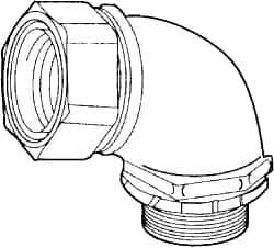 Cooper Crouse-Hinds - 1" Trade, Malleable Iron Threaded Angled Liquidtight Conduit Connector - Noninsulated - Exact Tool & Supply
