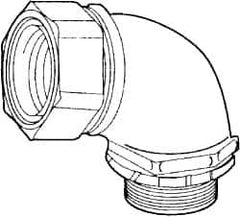 Cooper Crouse-Hinds - 1" Trade, Malleable Iron Threaded Angled Liquidtight Conduit Connector - Noninsulated - Exact Tool & Supply