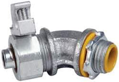 Cooper Crouse-Hinds - 3/8" Trade, Malleable Iron Threaded Angled Liquidtight Conduit Connector - Insulated - Exact Tool & Supply
