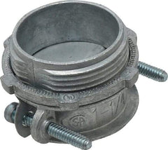 Cooper Crouse-Hinds - 1-1/4" Trade, Die Cast Zinc Squeeze Clamp Straight FMC Conduit Connector - Noninsulated - Exact Tool & Supply