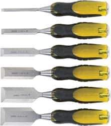 Stanley - 6 Piece Wood Chisel Set - 9" OAL, Bi-Material, Sizes Included 1/4 to 1-1/2" - Exact Tool & Supply
