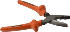 Facom - 8-1/8" OAL, 1-37/64" Jaw Length x 1-9/16" Jaw Width, Side Cutting Linesman's Pliers - Serrated Jaw, Flat Nose Head, Cushion Grip Handles - Exact Tool & Supply