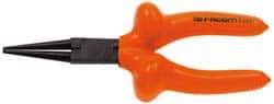 Facom - 6-7/8" OAL, 1-25/32" Jaw Length x 1-5/16" Jaw Width, Long Nose Side Cutting Insulated Pliers - Serrated Jaw, Round Thin Nose Head, Cushion Grip Handles - Exact Tool & Supply