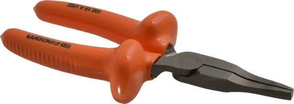 Facom - 6-1/2" OAL, 1-31/32" Jaw Length x 1-15/32" Jaw Width, Long Nose Insulated Pliers - Serrated Jaw, Burnished Nose Head, Cushion Grip Handles - Exact Tool & Supply