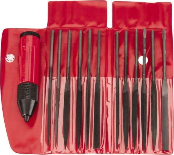 Value Collection - 13 Piece Swiss Pattern File Set - Medium Coarseness, Set Includes Crochet, Flat, Pippin, Round, Slitting, Square, Three Square - Exact Tool & Supply