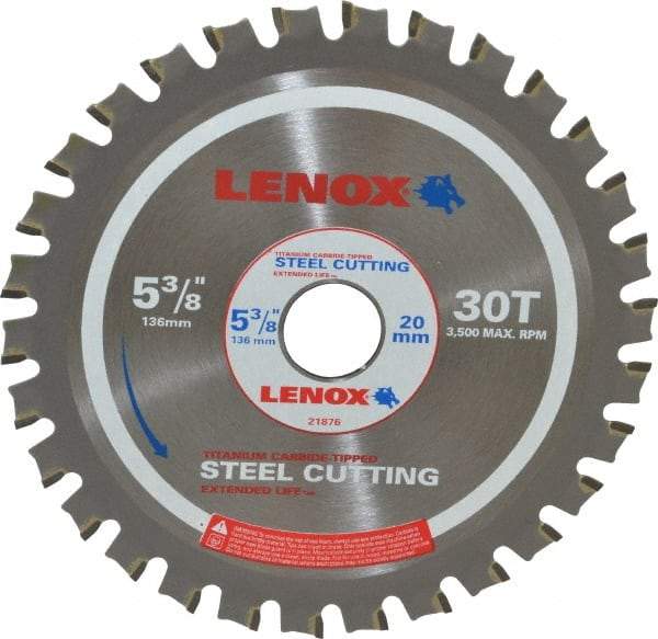 Lenox - 5-3/8" Diam, 20mm Arbor Hole Diam, 30 Tooth Wet & Dry Cut Saw Blade - Titanium Carbide-Tipped, General Purpose Action, Standard Round Arbor - Exact Tool & Supply