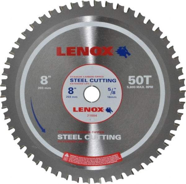 Lenox - 8" Diam, 5/8" Arbor Hole Diam, 50 Tooth Wet & Dry Cut Saw Blade - Titanium Carbide-Tipped, General Purpose Action, Standard Round Arbor - Exact Tool & Supply