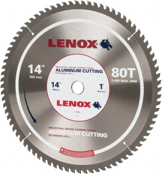 Lenox - 14" Diam, 1" Arbor Hole Diam, 80 Tooth Wet & Dry Cut Saw Blade - Titanium Carbide-Tipped, General Purpose Action, Standard Round Arbor - Exact Tool & Supply