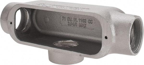 Cooper Crouse-Hinds - Form 5, T Body, 2" Trade, Rigid Malleable Iron Conduit Body - Oval, 11-1/2" OAL, 76 cc Capacity, Gray - Exact Tool & Supply