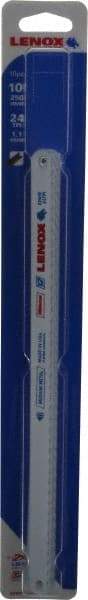 Lenox - 10" Long, 24 Teeth per Inch, Bi-Metal Hand Hacksaw Blade - Toothed Edge, 1/2" Wide x 0.023" Thick, Flexible - Exact Tool & Supply