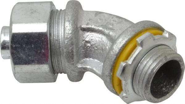 Cooper Crouse-Hinds - 3/8" Trade, Malleable Iron Threaded Angled Liquidtight Conduit Connector - Noninsulated - Exact Tool & Supply