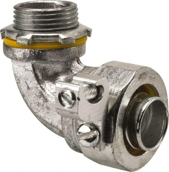 Cooper Crouse-Hinds - 3/4" Trade, Malleable Iron Threaded Angled Liquidtight Conduit Connector - Noninsulated - Exact Tool & Supply