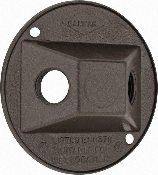 Cooper Crouse-Hinds - 2 Outlet, 1/2" Hole Diam, Powder Coat Finish, Round Noncorrosive Weatherproof Box Cover - 4-1/2" Wide x 9/16" High, Wet Locations, Aluminum, UL Listed - Exact Tool & Supply