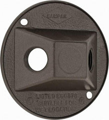 Cooper Crouse-Hinds - 2 Outlet, 1/2" Hole Diam, Powder Coat Finish, Round Noncorrosive Weatherproof Box Cover - 4-1/2" Wide x 9/16" High, Wet Locations, Aluminum, UL Listed - Exact Tool & Supply