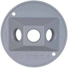 Cooper Crouse-Hinds - 3 Outlet, 1/2" Hole Diam, Powder Coat Finish, Round Noncorrosive Weatherproof Box Cover - 4-1/2" Wide x 9/16" High, Wet Locations, Aluminum, UL Listed - Exact Tool & Supply