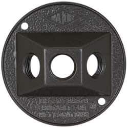Cooper Crouse-Hinds - 3 Outlet, 1/2" Hole Diam, Powder Coat Finish, Round Noncorrosive Weatherproof Box Cover - 4-1/2" Wide x 9/16" High, Wet Locations, Aluminum, UL Listed - Exact Tool & Supply