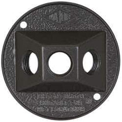 Cooper Crouse-Hinds - 3 Outlet, 1/2" Hole Diam, Powder Coat Finish, Round Noncorrosive Weatherproof Box Cover - 4-1/2" Wide x 9/16" High, Wet Locations, Aluminum, UL Listed - Exact Tool & Supply