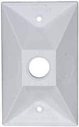 Cooper Crouse-Hinds - 1 Outlet, 1/2" Hole Diam, Powder Coat Finish, Rectangle Noncorrosive Weatherproof Box Cover - 4-1/2" Long x 2-3/4" Wide x 7/8" High, Wet Locations, Aluminum, UL Listed - Exact Tool & Supply
