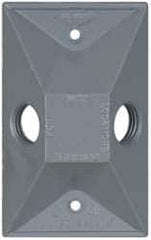 Cooper Crouse-Hinds - 2 Outlet, 1/2" Hole Diam, Powder Coat Finish, Rectangle Noncorrosive Weatherproof Box Cover - 4-5/8" Long x 2-7/8" Wide x 1-1/16" High, Wet Locations, Aluminum, UL Listed - Exact Tool & Supply