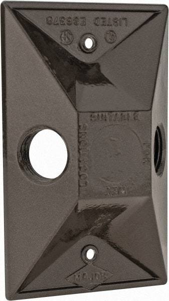 Cooper Crouse-Hinds - 2 Outlet, 1/2" Hole Diam, Powder Coat Finish, Rectangle Noncorrosive Weatherproof Box Cover - 4-5/8" Long x 2-7/8" Wide x 1-1/16" High, Wet Locations, Aluminum, UL Listed - Exact Tool & Supply