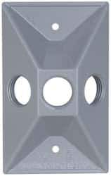 Cooper Crouse-Hinds - 3 Outlet, 1/2" Hole Diam, Powder Coat Finish, Rectangle Noncorrosive Weatherproof Box Cover - 4-5/8" Long x 2-7/8" Wide x 1-1/16" High, Wet Locations, Aluminum, UL Listed - Exact Tool & Supply