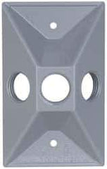 Cooper Crouse-Hinds - 3 Outlet, 1/2" Hole Diam, Powder Coat Finish, Rectangle Noncorrosive Weatherproof Box Cover - 4-5/8" Long x 2-7/8" Wide x 1-1/16" High, Wet Locations, Aluminum, UL Listed - Exact Tool & Supply