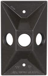 Cooper Crouse-Hinds - 3 Outlet, 1/2" Hole Diam, Powder Coat Finish, Rectangle Noncorrosive Weatherproof Box Cover - 4-5/8" Long x 2-7/8" Wide x 1-1/16" High, Wet Locations, Aluminum, UL Listed - Exact Tool & Supply