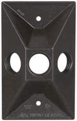 Cooper Crouse-Hinds - 3 Outlet, 1/2" Hole Diam, Powder Coat Finish, Rectangle Noncorrosive Weatherproof Box Cover - 4-5/8" Long x 2-7/8" Wide x 1-1/16" High, Wet Locations, Aluminum, UL Listed - Exact Tool & Supply