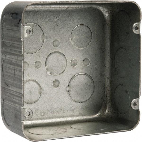 Cooper Crouse-Hinds - 1 Gang, (13) 1, 1/2 & 3/4" Knockouts, Steel Square Outlet Box - 4-11/16" Overall Height x 4-11/16" Overall Width x 2-1/8" Overall Depth - Exact Tool & Supply
