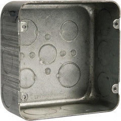 Cooper Crouse-Hinds - 1 Gang, (13) 1, 1/2 & 3/4" Knockouts, Steel Square Outlet Box - 4-11/16" Overall Height x 4-11/16" Overall Width x 2-1/8" Overall Depth - Exact Tool & Supply
