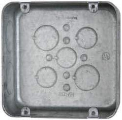 Cooper Crouse-Hinds - 1 Gang, (13) 1, 1/2 & 3/4" Knockouts, Steel Square Outlet Box - 4-11/16" Overall Height x 4-11/16" Overall Width x 2-1/8" Overall Depth - Exact Tool & Supply
