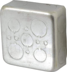 Cooper Crouse-Hinds - 1 Gang, (13) 1/2 & 3/4" Knockouts, Steel Square Outlet Box - 4" Overall Height x 4" Overall Width x 1-1/2" Overall Depth - Exact Tool & Supply