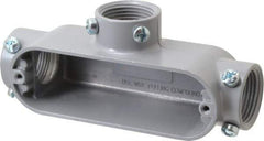 Cooper Crouse-Hinds - Form 5, T Body, 1" Trade, EMT, IMC, Rigid Aluminum Conduit Body - Rectangle, 6.33" OAL, 12.2 cc Capacity, Gray - Exact Tool & Supply