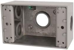 Cooper Crouse-Hinds - 1 Gang, (4) 3/4" Knockouts, Aluminum Rectangle Outlet Box - 4-9/16" Overall Height x 2-7/8" Overall Width x 2" Overall Depth, Weather Resistant - Exact Tool & Supply