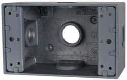 Cooper Crouse-Hinds - 1 Gang, (5) 1/2" Knockouts, Aluminum Rectangle Outlet Box - 4-9/16" Overall Height x 2-7/8" Overall Width x 2" Overall Depth, Weather Resistant - Exact Tool & Supply