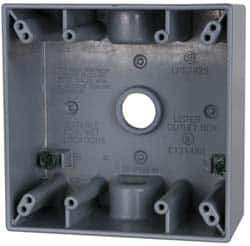 Cooper Crouse-Hinds - 2 Gang, (3) 1/2" Knockouts, Aluminum Rectangle Outlet Box - 4-9/16" Overall Height x 4-5/8" Overall Width x 2-1/16" Overall Depth, Weather Resistant - Exact Tool & Supply