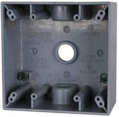 Cooper Crouse-Hinds - 2 Gang, (3) 1/2" Knockouts, Aluminum Rectangle Outlet Box - 4-9/16" Overall Height x 4-5/8" Overall Width x 2-1/16" Overall Depth, Weather Resistant - Exact Tool & Supply
