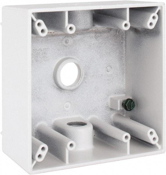 Cooper Crouse-Hinds - 2 Gang, (3) 1/2" Knockouts, Aluminum Rectangle Outlet Box - 4-9/16" Overall Height x 4-5/8" Overall Width x 2-1/16" Overall Depth, Weather Resistant - Exact Tool & Supply