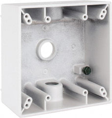 Cooper Crouse-Hinds - 2 Gang, (3) 1/2" Knockouts, Aluminum Rectangle Outlet Box - 4-9/16" Overall Height x 4-5/8" Overall Width x 2-1/16" Overall Depth, Weather Resistant - Exact Tool & Supply