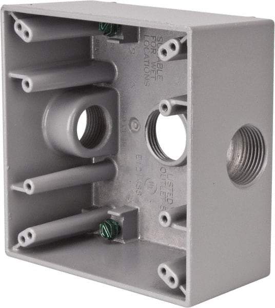Cooper Crouse-Hinds - 2 Gang, (3) 3/4" Knockouts, Aluminum Rectangle Outlet Box - 4-9/16" Overall Height x 4-5/8" Overall Width x 2-1/16" Overall Depth, Weather Resistant - Exact Tool & Supply