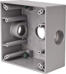 Cooper Crouse-Hinds - 2 Gang, (3) 3/4" Knockouts, Aluminum Rectangle Outlet Box - 4-9/16" Overall Height x 4-5/8" Overall Width x 2-1/16" Overall Depth, Weather Resistant - Exact Tool & Supply