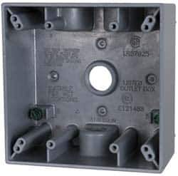 Cooper Crouse-Hinds - 2 Gang, (4) 1/2" Knockouts, Aluminum Rectangle Outlet Box - 4-9/16" Overall Height x 4-5/8" Overall Width x 2-1/16" Overall Depth, Weather Resistant - Exact Tool & Supply