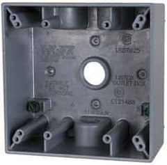 Cooper Crouse-Hinds - 2 Gang, (4) 1/2" Knockouts, Aluminum Rectangle Outlet Box - 4-9/16" Overall Height x 4-5/8" Overall Width x 2-1/16" Overall Depth, Weather Resistant - Exact Tool & Supply