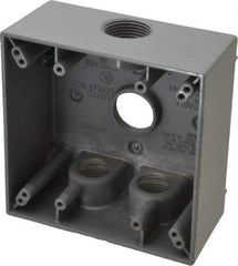 Cooper Crouse-Hinds - 2 Gang, (4) 3/4" Knockouts, Aluminum Rectangle Outlet Box - 4-9/16" Overall Height x 4-5/8" Overall Width x 2-1/16" Overall Depth, Weather Resistant - Exact Tool & Supply